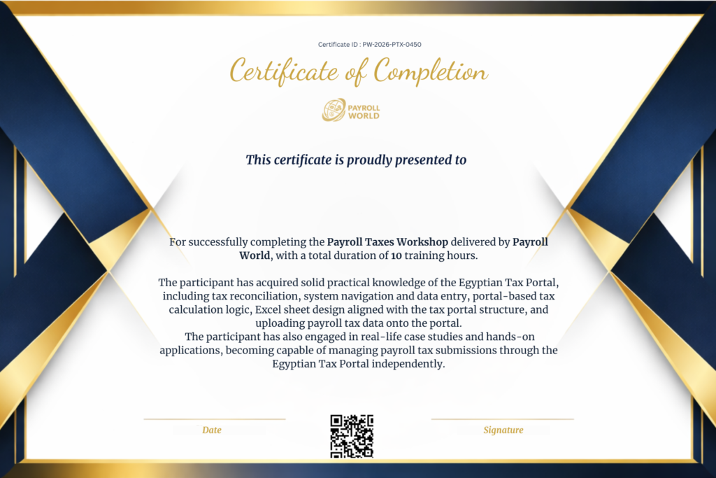 payrolll taxes workshop certeficate
